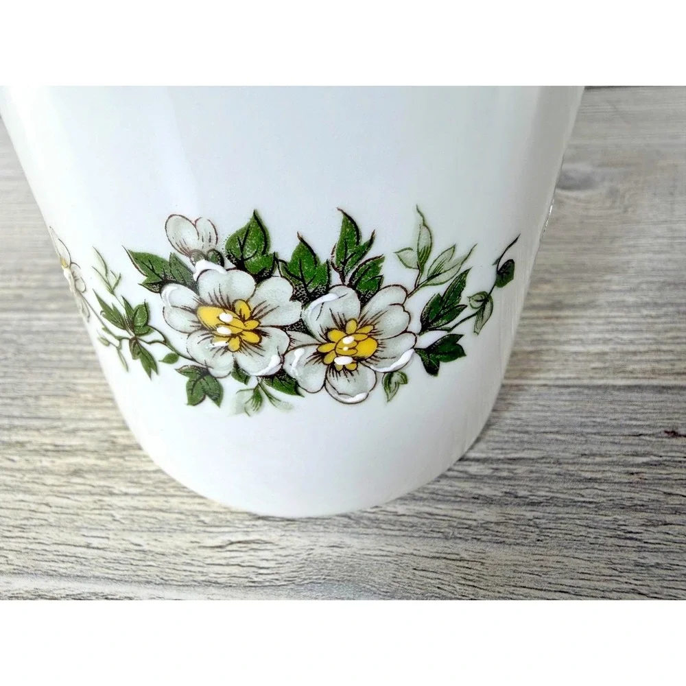 FM Limoges Porcelain Slanted Top Floral Vase Pen Pencil Eyeglass Holder France